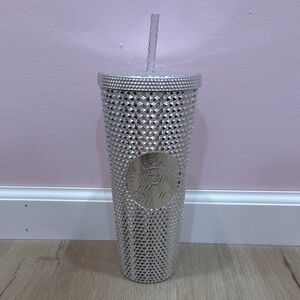 Starbucks Disney World Metallic Silver Tumbler with Straw